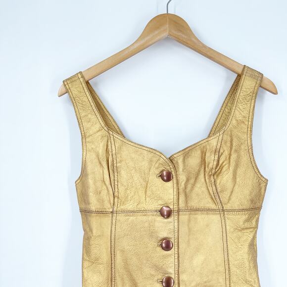 Free People Gold Leather Button-Up Cocktail Dress Size 4 NWT - Picture 6 of 6